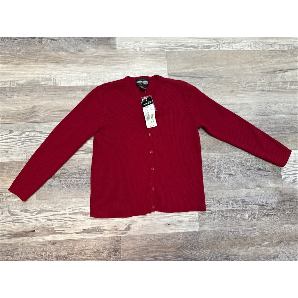 Vtg Y2K Womens Cardigan Petite Medium Ribbed Stretch Buttons Fitted Brick‎ Red